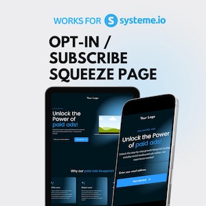 Opt In Lead Generation Landing Page Systeme.io, Lead Magnet Funnel, Squeeze Page Email Template, Sales Page Template Dark, Instant Download