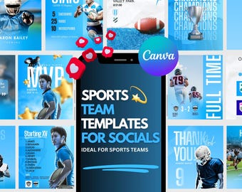Soccer & American Football Instagram Templates | 20 Editable Canva Posts for College Sports Teams, Athletes, Game Day, Scores - Social Media