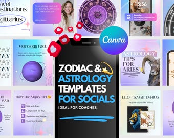 Astrology Coach Instagram Templates | Zodiac-Themed Instagram Posts & Stories | Social Celestial Canva Designs | Fully Canva Editable Posts