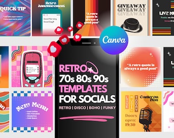 35 Retro Colorful Instagram Templates | Old-School 70s,80s,90s | Bright, Boho, Vintage and Bold Instagram Post Templates | Canva Editable