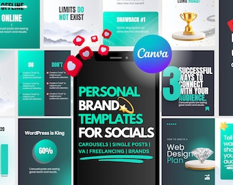 Personal Brand, Carousel Instagram Posts for Business, VA, Productivity Coach, Canva Social Media Templates, Linkedin Content Ideas