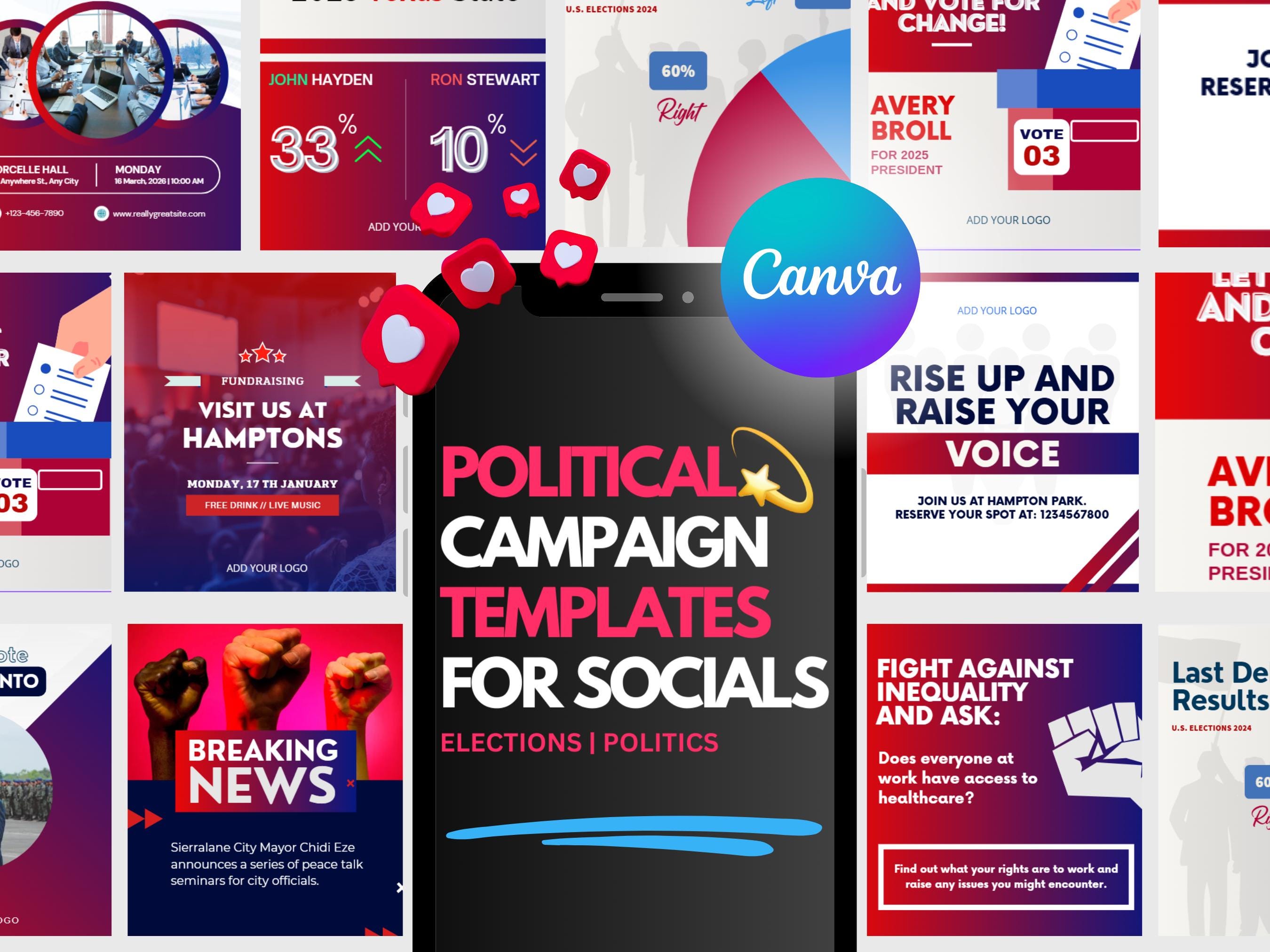 Political Campaign Instagram Templates, Voting Elections Design, DIY Canva Election Template, Editable Campaign Social Media Post Party