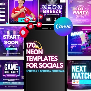 Neon Instagram Templates | Neon E-Sports, Party & Gaming Post Templates for Social Media Managers | Instant Download