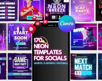 Neon Instagram Templates | Neon E-Sports, Party & Gaming Post Templates for Social Media Managers | Instant Download