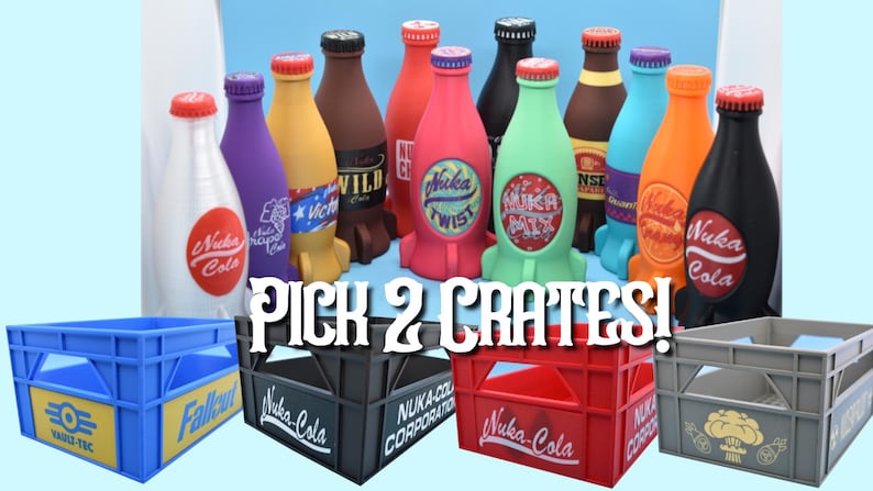 Nuka Bottles 6x Colas and Crate - Unofficial Prop (3D - printed) FULL SET & 2 Crates