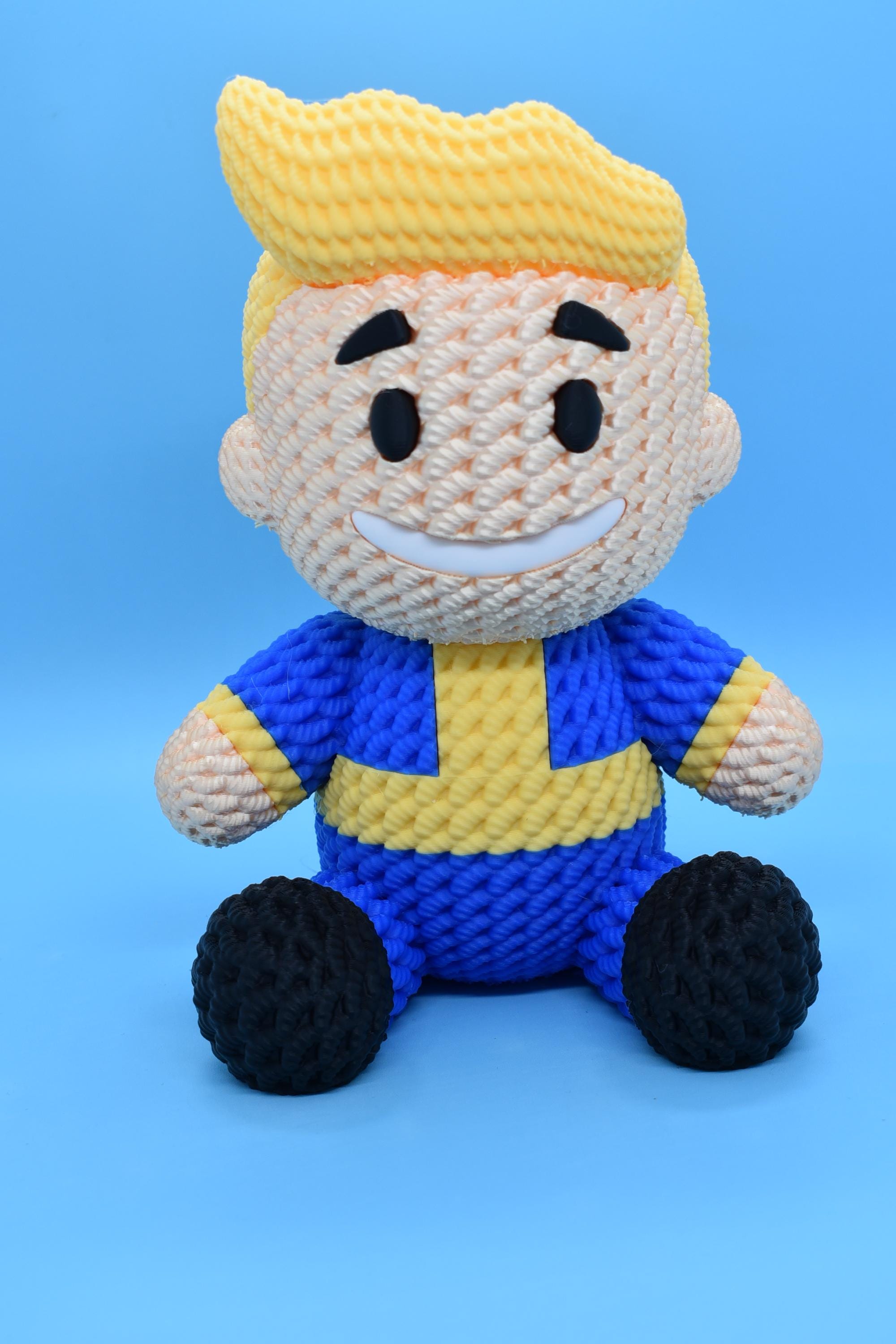 Mini and Xlarge Vault Boy -3D Printed Crochet Vault-tec Vault Boy