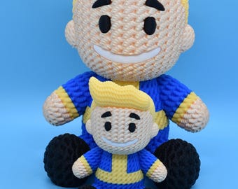 Mini and XLarge  Vault Boy -3D Printed Crochet Vault-Tec Vault Boy Fallout 101