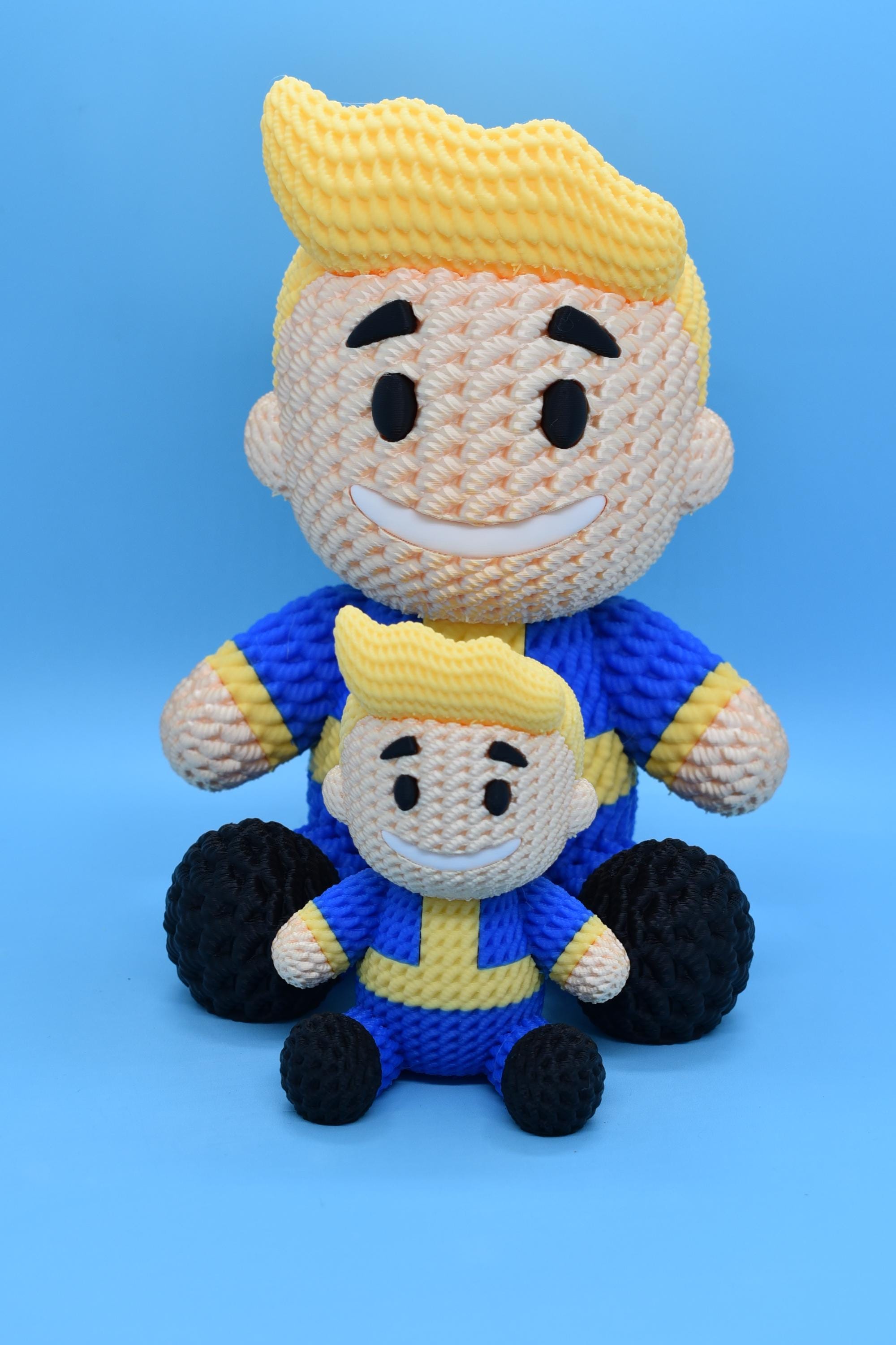 Mini and Xlarge Vault Boy -3D Printed Crochet Vault-tec Vault Boy