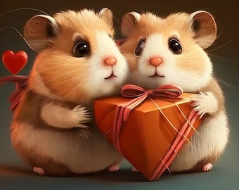 Valentine Hamster 4 Pieces PNG, Love Hamster With Girlfriend, Guinea Pig With Love, Hamster Poster Digital