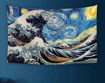 Starry Nights Tapestry, Big Waves Wall Decor, Wall Hangings Map Art, Vincent Van Gogh Wall Art