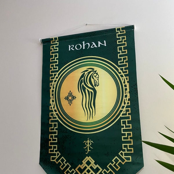 Tapiz Rohan del Señor de los Anillos, Bandera Rohan de la Tierra Media, Decoración del hogar del estandarte Rohan, Decoración de la pared del banderín Rohan