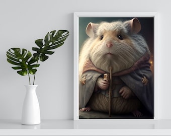 Magic Hamster PNG, Wizard Hamster In Magic World, Printable Hamster Poster, Guinea Pig Home Decor Gift T-shirt
