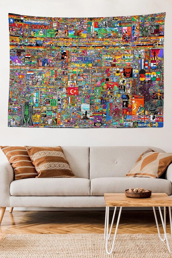 Reddit R place 2023 July Tapestry Pixel War Pendant Pixel Art Wall Decor Etsy