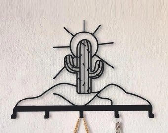 Cactus Metal Wall Hanger, Black Cactus Coat Rack With Shelf Home Decor, Cactus Entry Organiser