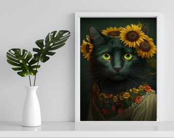 Humanoid Green Eyes Cat 4 Pieces PNG, Cats In Realistic World, Printable Human Cat Poster, Kitty Home Decor Gift T-shirt