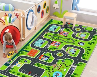 City Road Kids Rug, Playground Ultra Soft Nursery Kids Rug, Kids Play Area Carpet, Playmat in Children Room, Playroom Gift For Kids Rug