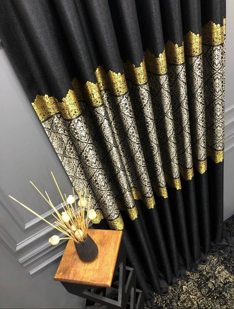 Luxury Black Gold Curtains for Living Room and Bedroomcurtain Etsy