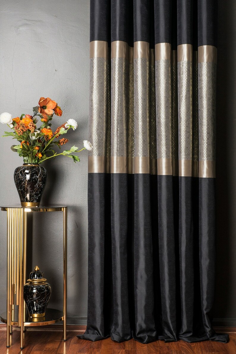 Luxury Black Gold Curtains for Living Room and Etsy