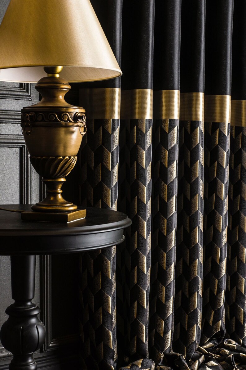Luxury Black Gold Curtains for Living Room and Etsy