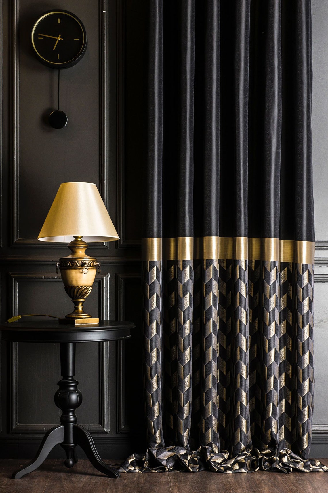 Luxury Black Gold Curtains for Living Room and Etsy