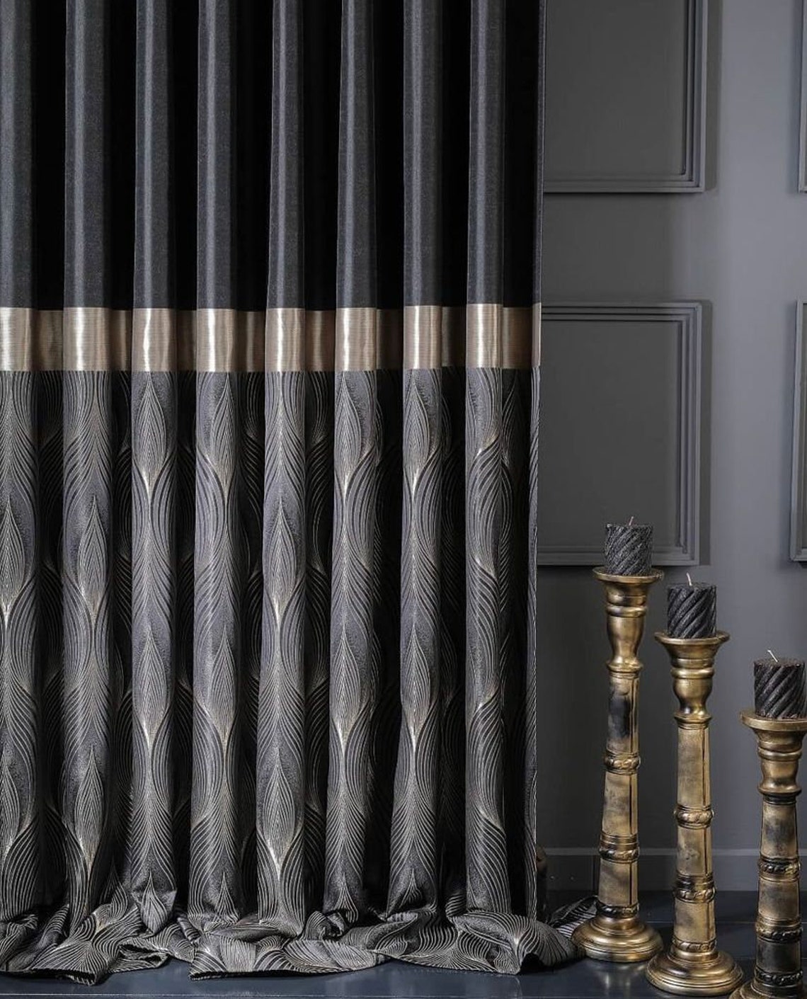 Luxury Black Gold Curtains for Living Room and Etsy