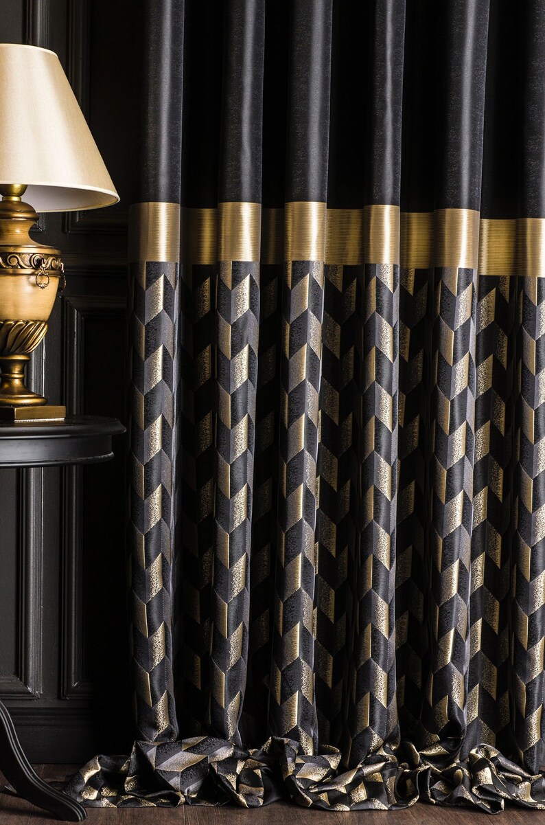 Luxury Black Gold Curtains for Living Room and Etsy
