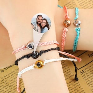 Personalized Circle Photo Projection Bracelet • Braided Rope Bracelet With Picture • Memorial Bracelet Photo Jewelry • Gift For Mom Her Him