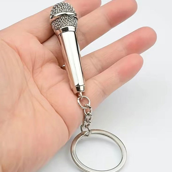 Adorable Silver Microphone Keychain New