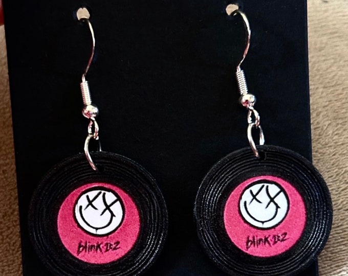 Blink Fanmade Record Shaped Earrings Mini Vinyl Record Dangle Earrings Pop Punk First Date Band