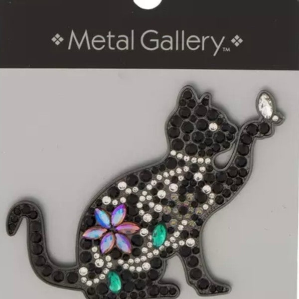 Adorable Black Cat Rhinestone Brooch Pin Antique Silver Metal Glass NEW