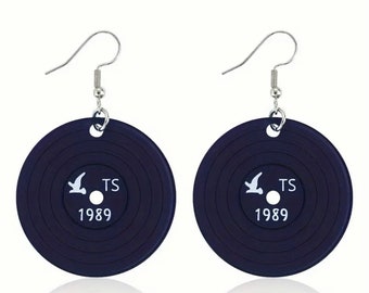 Female Singer Swiftie 1989 Acrylic Vinyl Record Shaped Dangle Earrings BLACK NEW Eras Shake It Off Singer