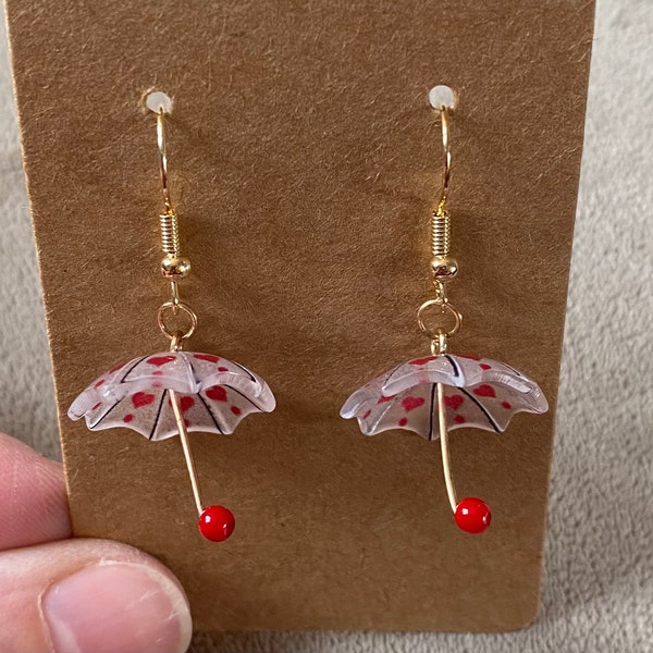 Heart Print Parasol Umbrella Dangle Earrings Umbrella Charm Earrings Valentines Day Super Cute!