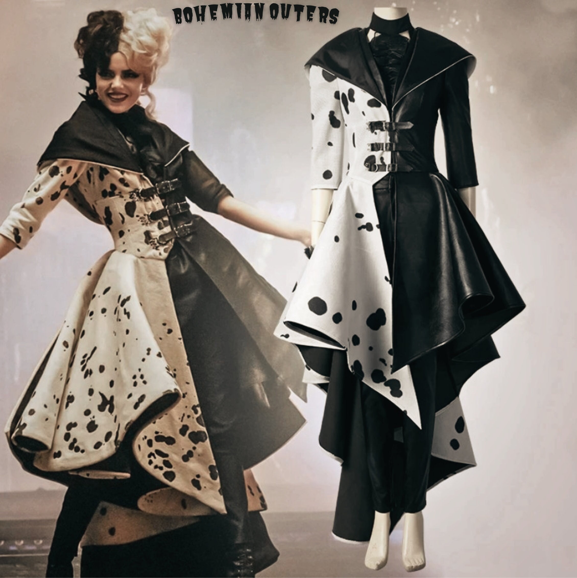 2021 Movie Cruella Estella Emma Stone Black Trench Coat