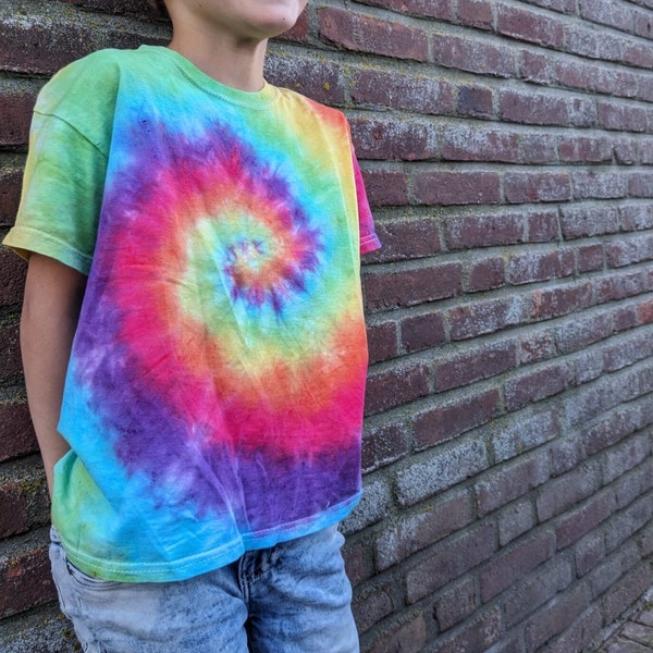 T-shirt arc-en-ciel hippie classique tie-dye en spirale pour enfants