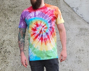 Spiral tie dye classic rainbow t-shirt unisex size XS - L