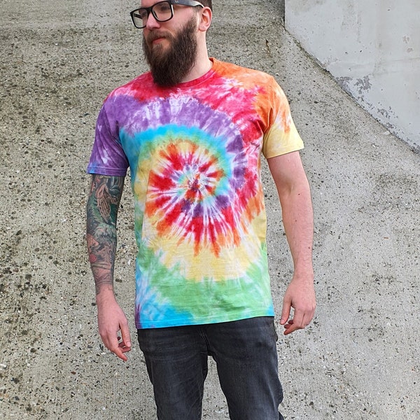 Spiral tie dye classic rainbow t-shirt unisex size XS - L