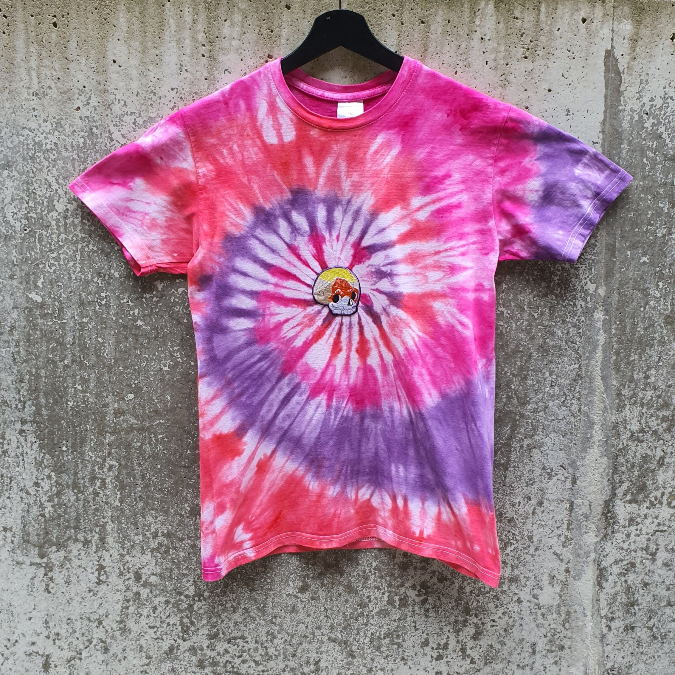 Discover Pink - purple - red spiral tie dye t-shirt with skull patch unisex size S