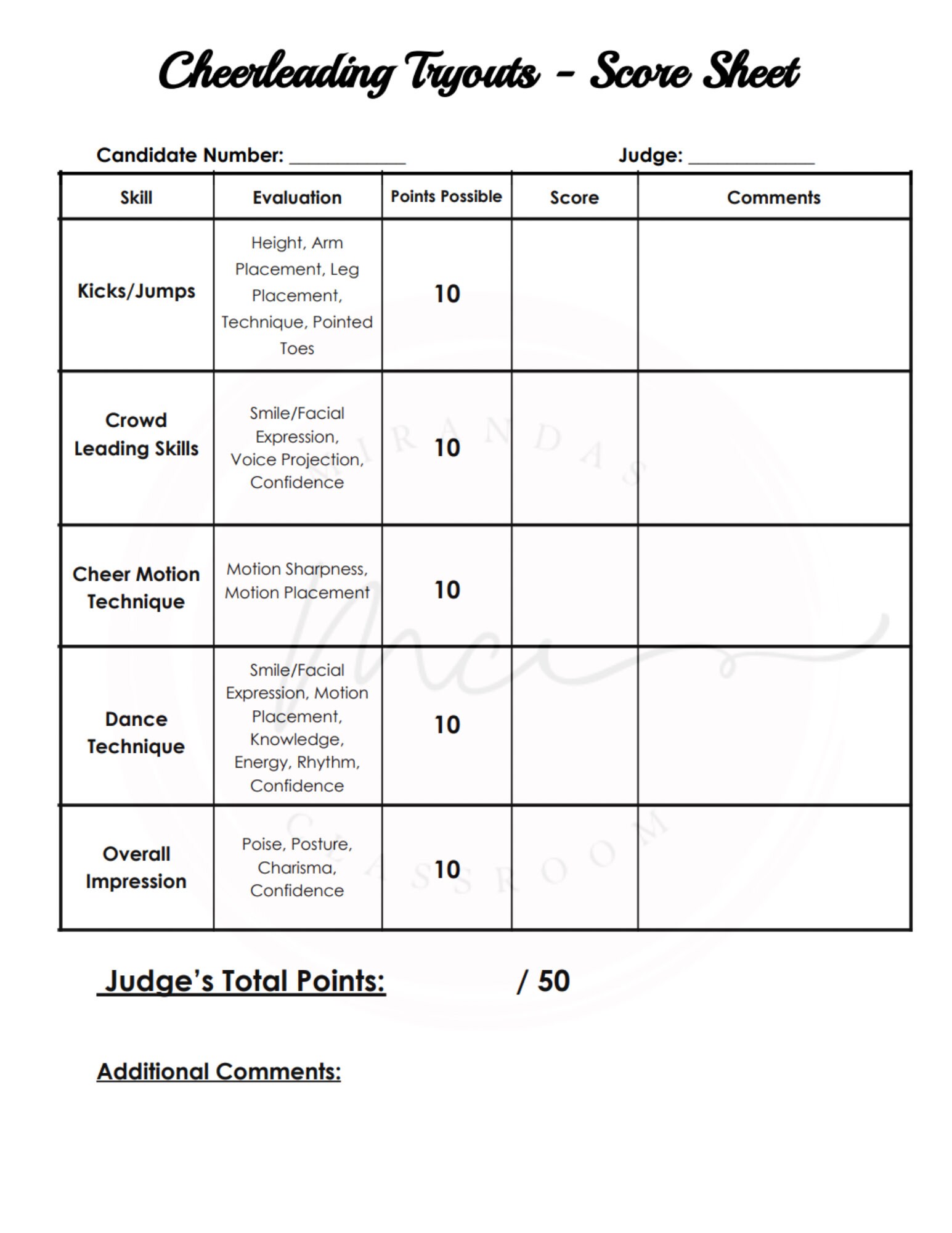 Printable Cheer Tryout Score Sheet Udlvirtual esad edu br