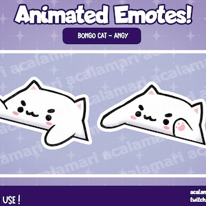 ANIMATED Bongo Cat meme Angy Twitch / Discord / Youtube / Community / Streamer Chat Emote Cute Kawaii Angry Cat Gif Emoji Ready to use