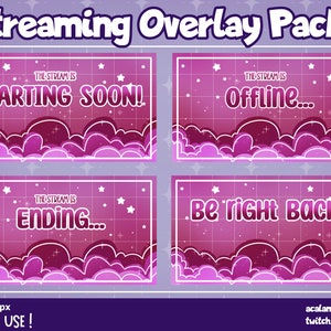 Pink Clouds and Stars TWITCH OVERLAY PACK! || Streaming Scenes For Twitch || Starting Soon || Stream is Ending || Be right Back || Offline