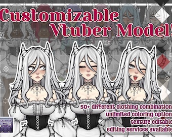 Premade Vtuber Model Full Body || VBRIDGER OPTIONAL! || blank version, easily customizable with 20+ TOGGLES! || 50+ clothing combinations!