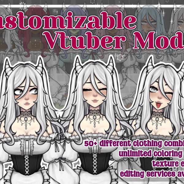 Modelo Vtuber prefabricado de cuerpo completo // ¡VBRIDGER OPCIONAL! // ¡versión en blanco, fácilmente personalizable con más de 20 TOGGLES! // ¡Más de 50 combinaciones de ropa!