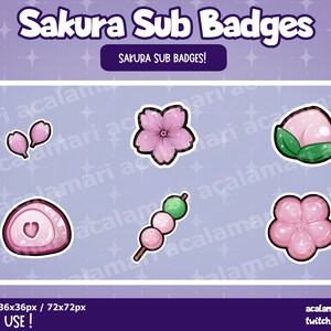 Insignias de Sakura Sub para Twitch / Youtube // ¡Listo para usar! // ¡Paquete de 5 gestos kawaii para streaming!
