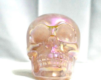 Rainbow Rose Quartz Skull | Aura Rose Quartz Skull