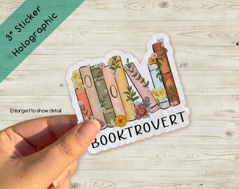 Booktrovert Holographic  Sticker 3" - Laptop Sticker - Journal Sticker - Rave Sticker- Skate deck sticker - Book sticker pack