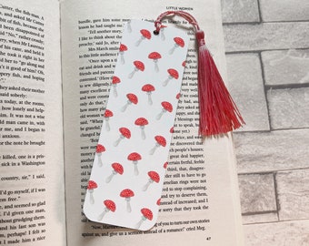 Mushrooms Cottagecore Bookmark with Tassel | Holographic Bookmark | Laminated Bookmark | Double sided bookmark | Booktok |