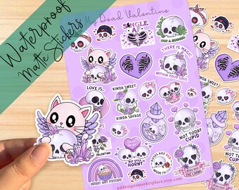 Pastel Goth Skull Chibi My Dead Valentine Vinyl Kiss Cut Sticker Sheet - Matte or Glossy Waterproof stickers