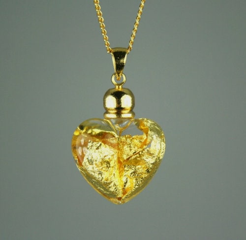 Heart Shaped Glass Pendant Fillled With Pure 24k Gold Leaf Gift