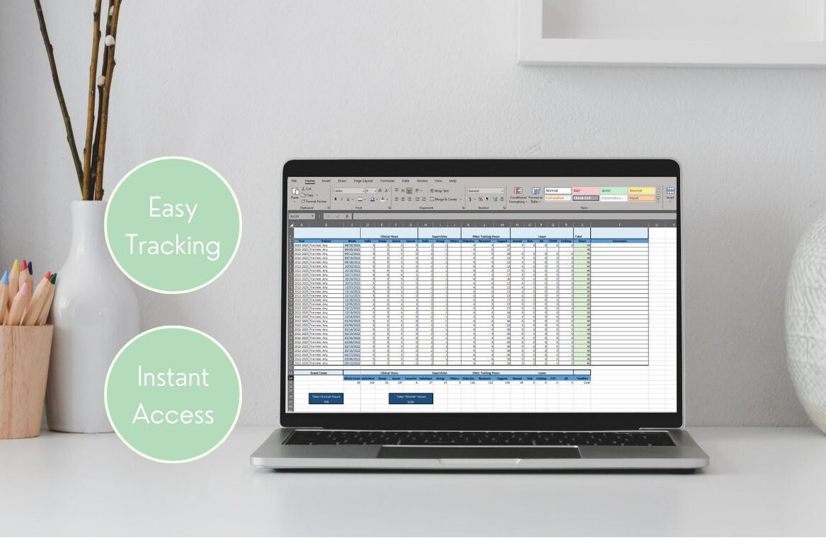 Clinical Hours Tracking Excel Sheet for Psychology Practicum