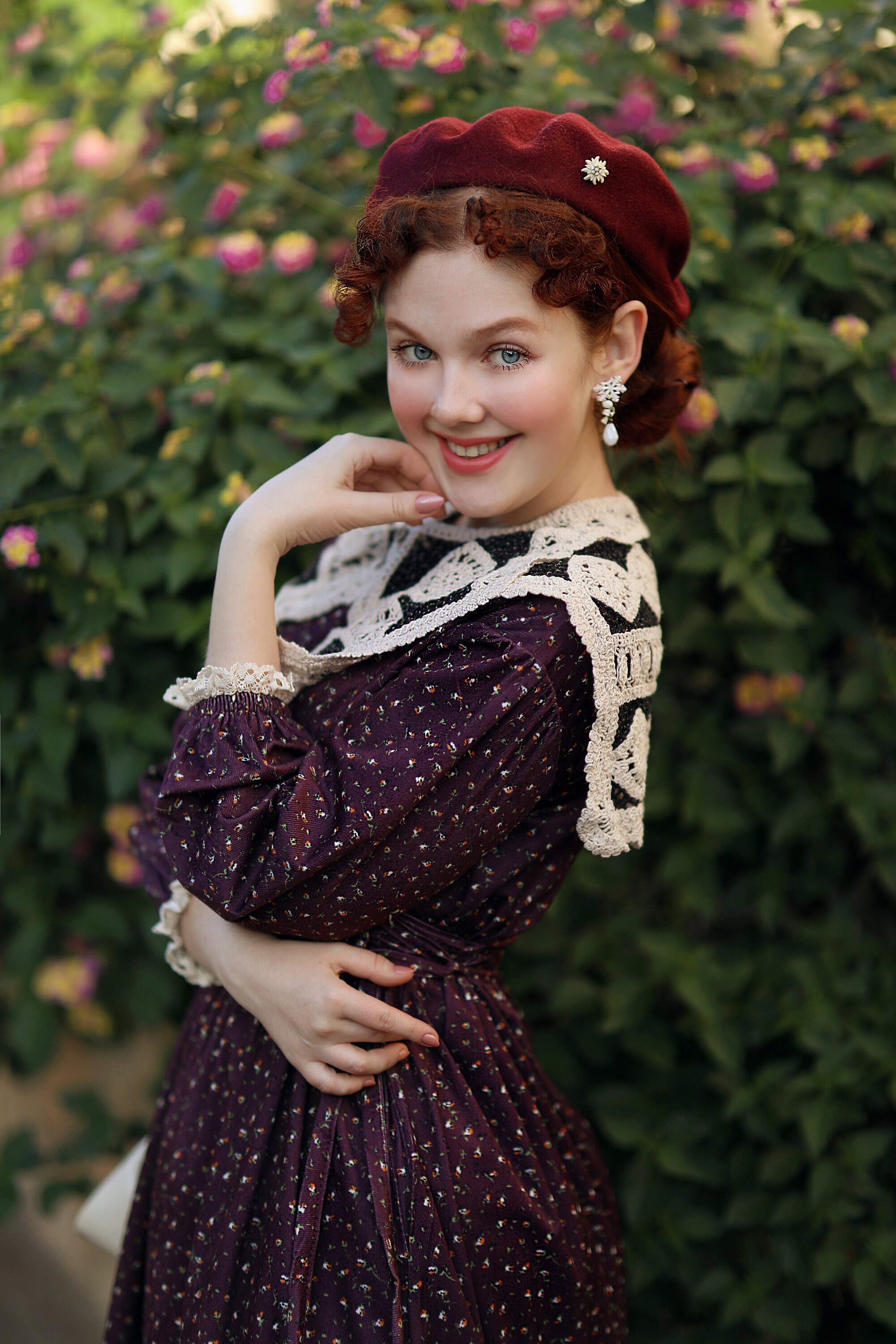 Cottage Core Dress, Velvet Fabric , Victorian Dress, Crochet